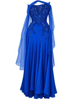 Elegant Royal Blue A-Line Evening Gown with Intricate