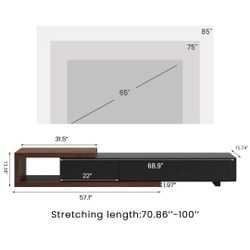 POVISON 71"-98" Extendable TV Stand with Storage Black Solid Wood TV Media Console Full Assembled 65" 75" TV Stand Modern Retractable Entertainment Ce