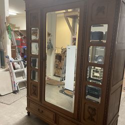 Early 1900’s Oak Holland Travel Armoire 