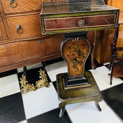 Antique 1880 Sewing Table/Accent Table Brass Gallery.