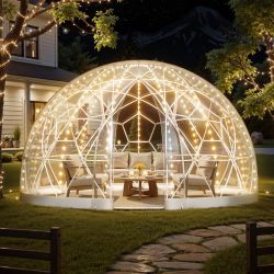 262*Garden Dome Igloo, 12 x 7.2 ft Outdoor Clear Bubble Tent for 4-7 Person, Weatherproof Geodesic Dome Greenhouse with Window, PVC Igloo Tent for Bac