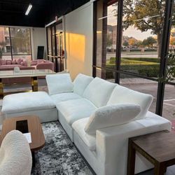 Cloud Sectional Couches for Living Room, Convertible L-Shape Couch with Ottoman,White