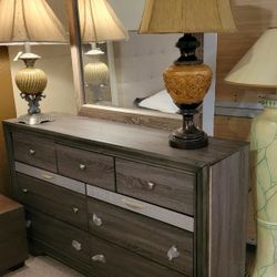 Grey Dresser and Mirror