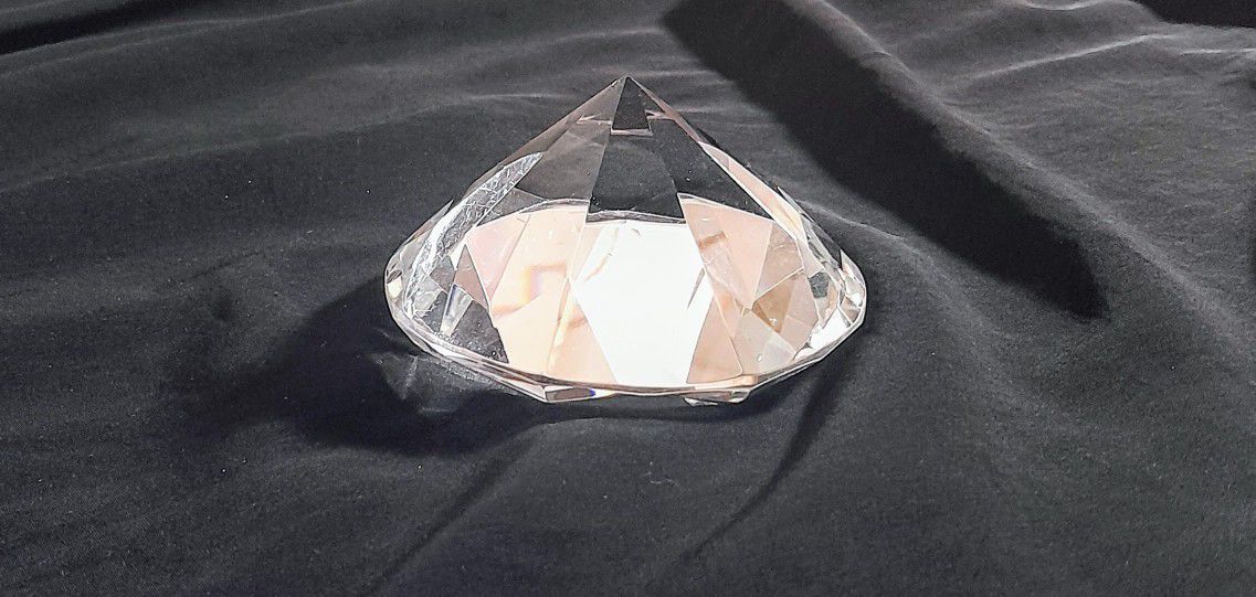 Large Diamond Shaped Crystal Paperweight Decor 