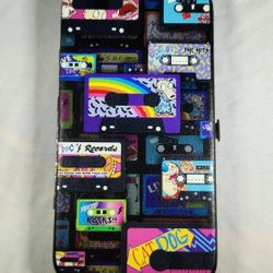 Nickelodeon Wallet, Hinged, Nick 90s Rewind Mash Up Cassette Tapes Collage Black, Vegan Leather