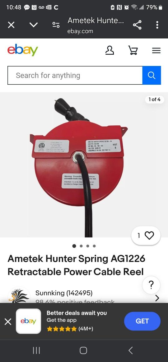 GE Ametek Spring Cord Reel W/ 9.5 Retractable Cord