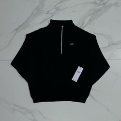 Alo Yoga Accolade 1/4 Zip Pullover Sweatshirt Black Size Medium