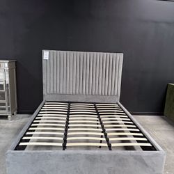 Grey Velvet California King Bedframe 