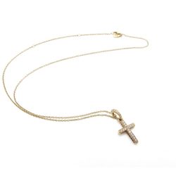 Pandora 14K Yellow Gold G585 ALE Cross Pendant Necklace 18" CZ 3.8g