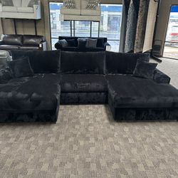 Black Double Chaise Corduroy Sectional
