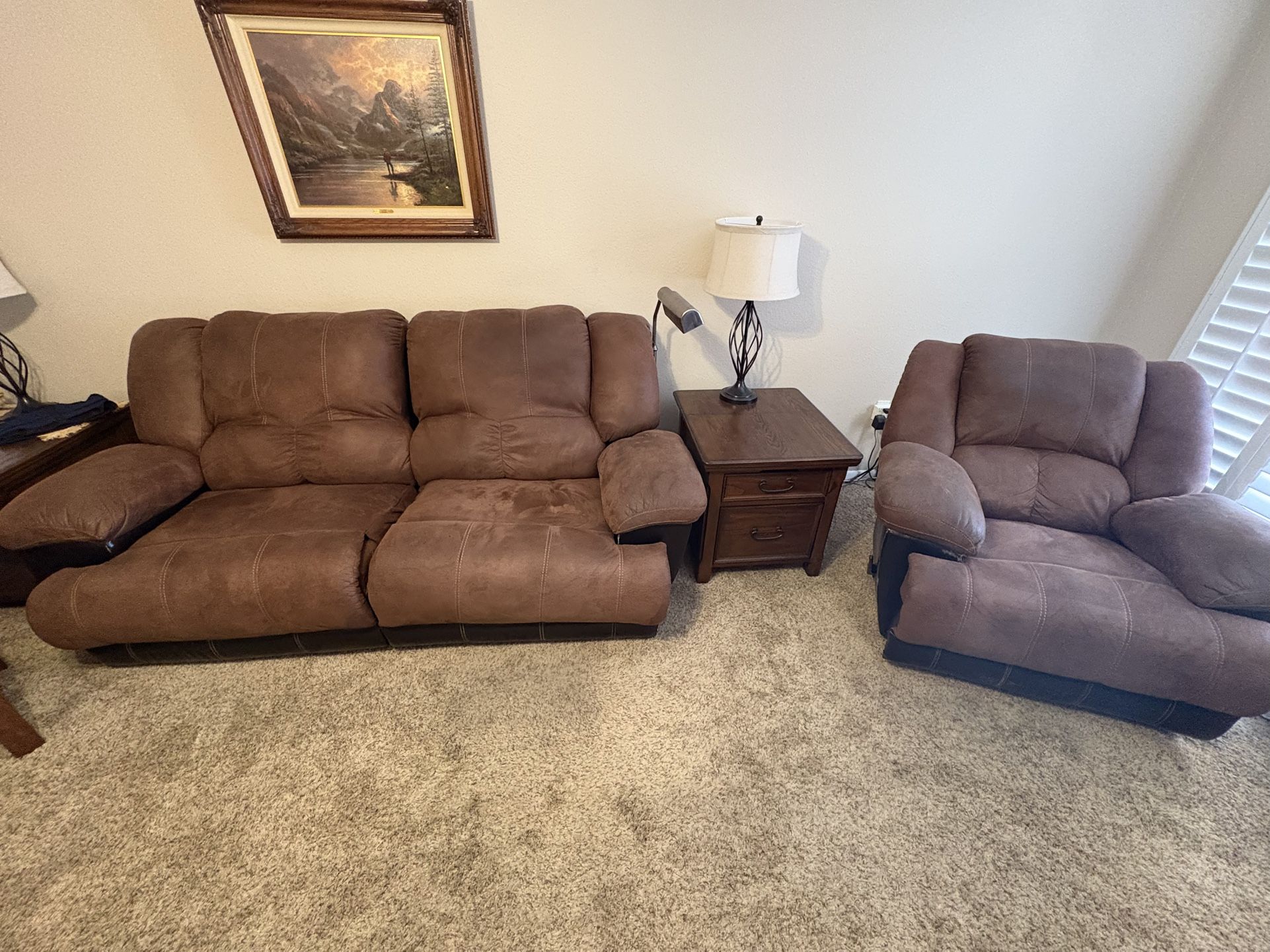 Faux Leather Microfiber Reclining Couch And Reclining Chair