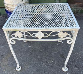 Vintage Wrought Iron Patio Side Table 16 x 16 x 15H