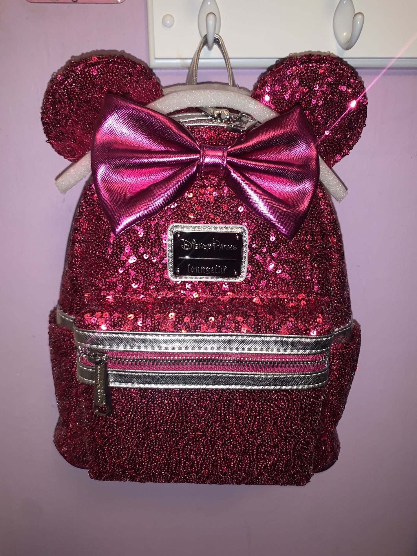 LOUNGEFLY DISNEY MINNIE MOUSE PINK SEQUIN MINI BACKPACK