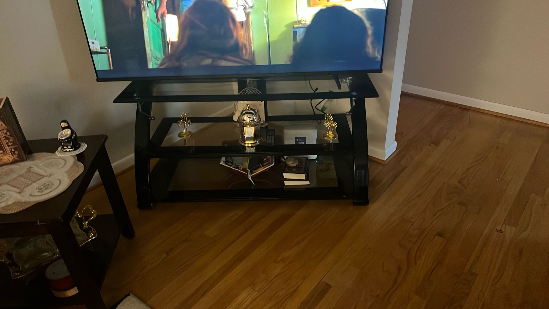 Black Glass & Metal Tv Stand/table