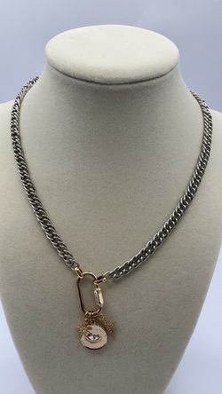 Silver Curb Chain Necklace with Evil Eye Charm