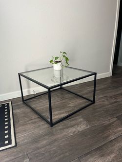 Glass square coffee table black metal minimal simple modern
