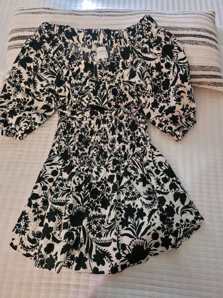 Misa Los Angeles Black and White Floral Dress