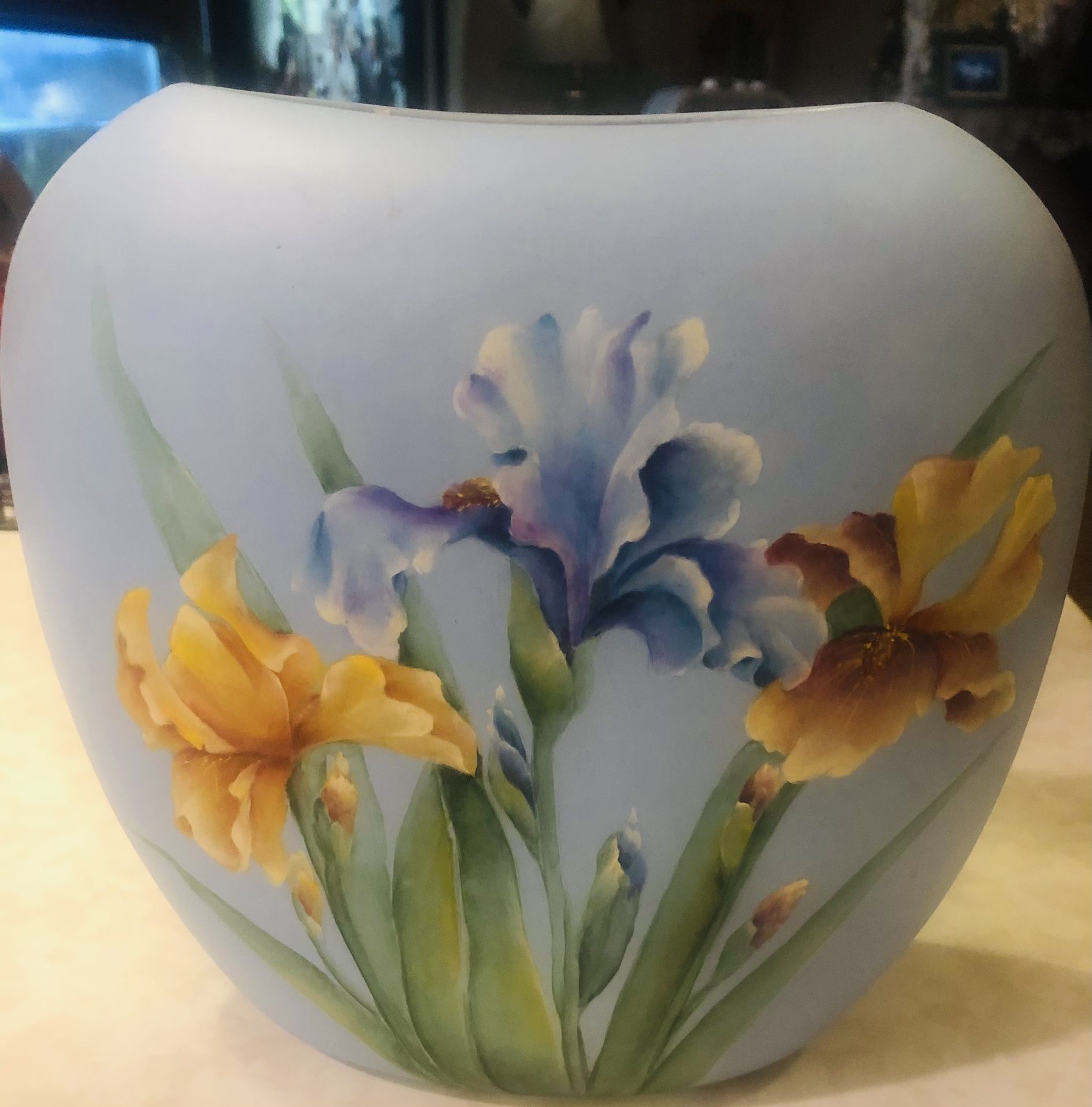 Vintage Porcelain Oval Flat Iris Vase