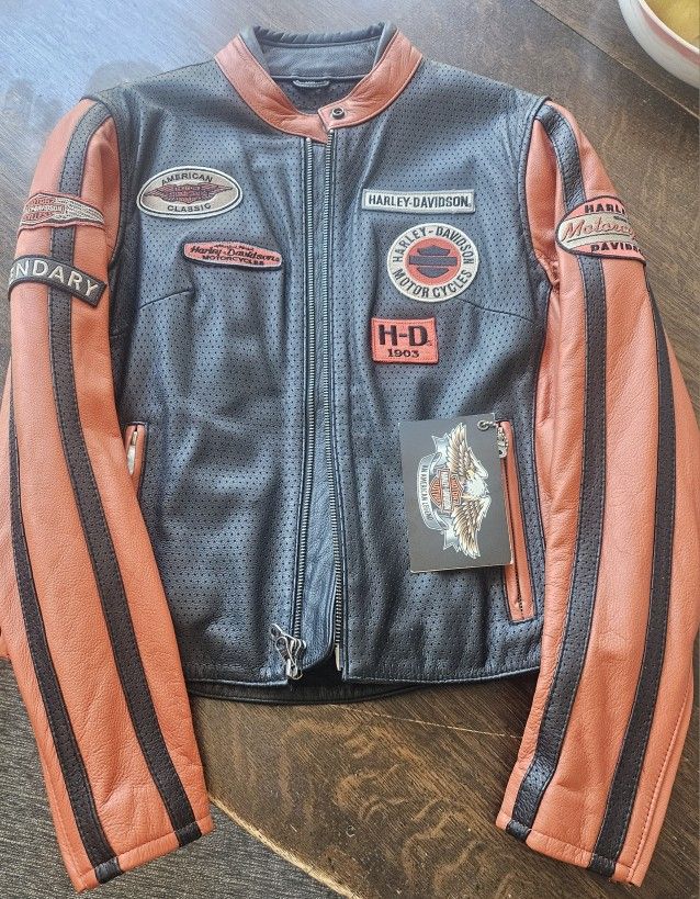 Harley Davidson Women WHIRLWIND Leather Jacket X-Small Racing Orange