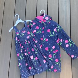 Size 5-6 Cute Blue And Pink Tulip Dress With Matching Rain Jacket