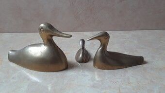 3 Vintage Brass Duck Duckling Figurines, Small Brass Duck Duckling Paperweights Made in India