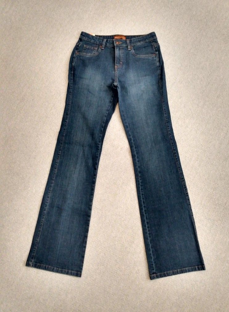 BRAND NEW WITH TAG LADIES SLIM SILHOUETTE NO GAP WAISTBAND DARK SANDED RINSE LEE STRETCH BLUE JEANS SIZE 5/6 LONG