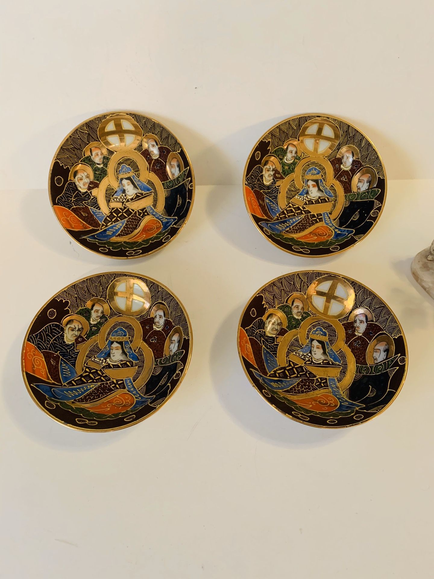 Vintage Asian Ceramic and Brass Small Decor Plates