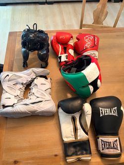 Nike Boxing Shoes, Rival & Everlast Gloves, and Hit N Move Headgear Bundle