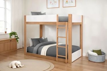Mega Sale! Marvin Collection twin over twin bunk bed with ladder on the side Now On Sale 398.00 Free Delivery 🚚 