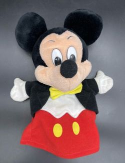 Vintage Disney Mattel Classic Mickey Mouse Hand Puppet Plush Toy 10" Red Black
