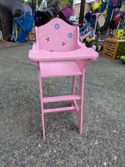 Wood wooden doll high chair highchair pink