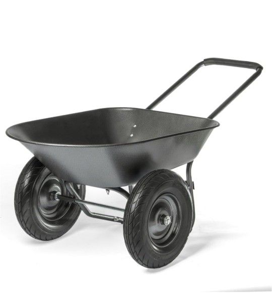 Dual-Wheel Utility Wheelbarrow Garden Cart Built-in Stand Flat-Free 16" Tires 5 cu/ft. 330 LBS Capacity Metal Tray for Lawn, Gardening