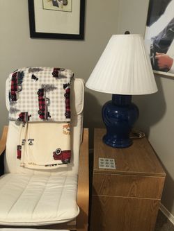 Nice Blue Lamp With White Shade, Ceramic Base