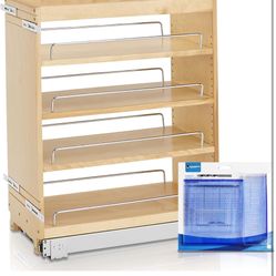 Rev-A-Shelf 448-BC-8C 8-Inch Base Cabinet Pullout Storage Organizer with Adjustable Wood Shelves and Chrome Rails 