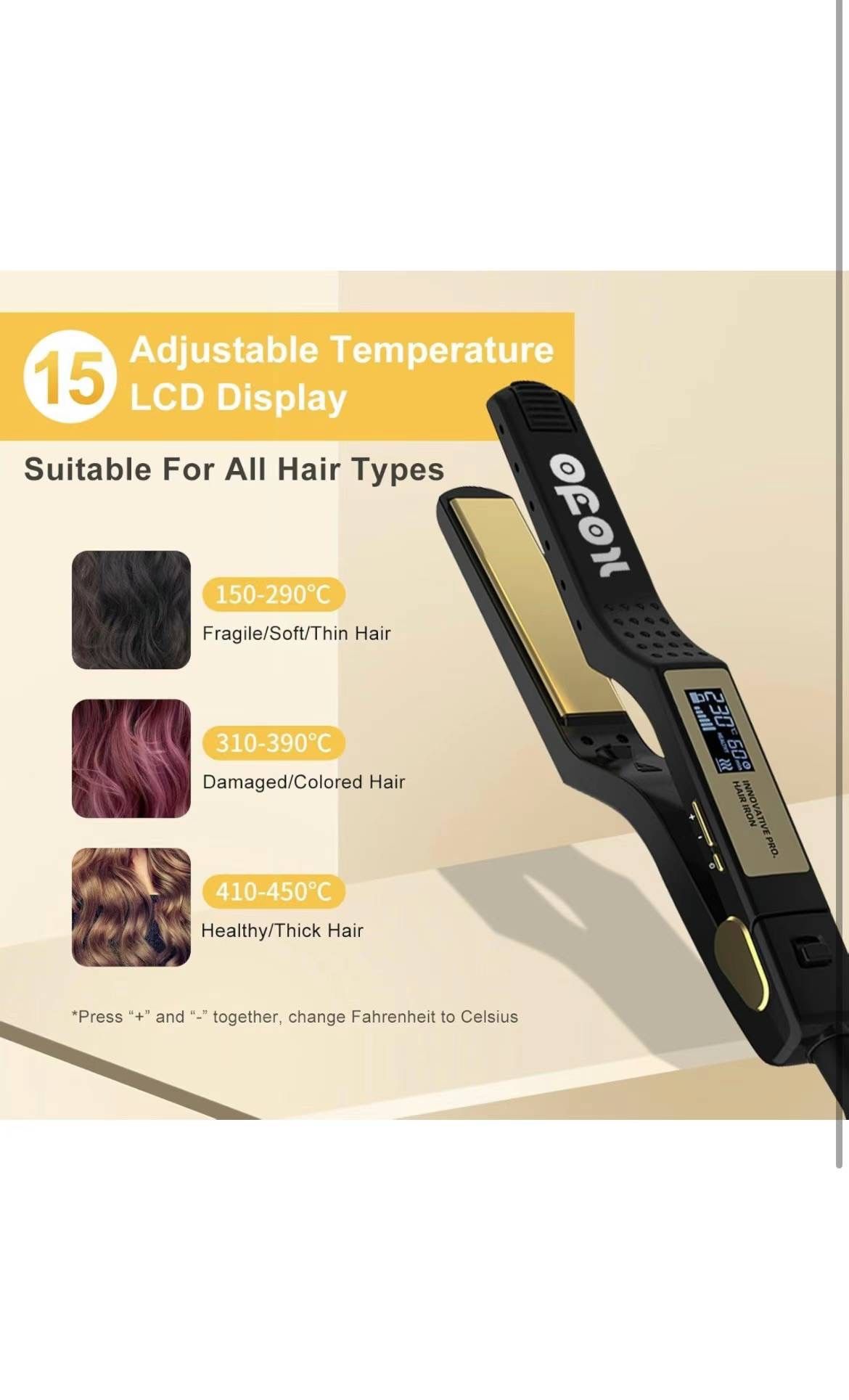 Titanium Flat Iron Hair Straightener and Curler, 2-in-1 Ion Hair Styler with Digital LCD Display, Dual Voltage Instant Heating for Professional