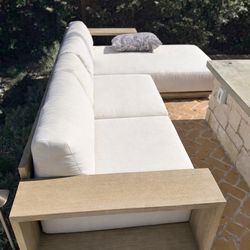 Crate & Barrel Mallorca Wood Outdoor Sectional Sofa And Swivel Chair