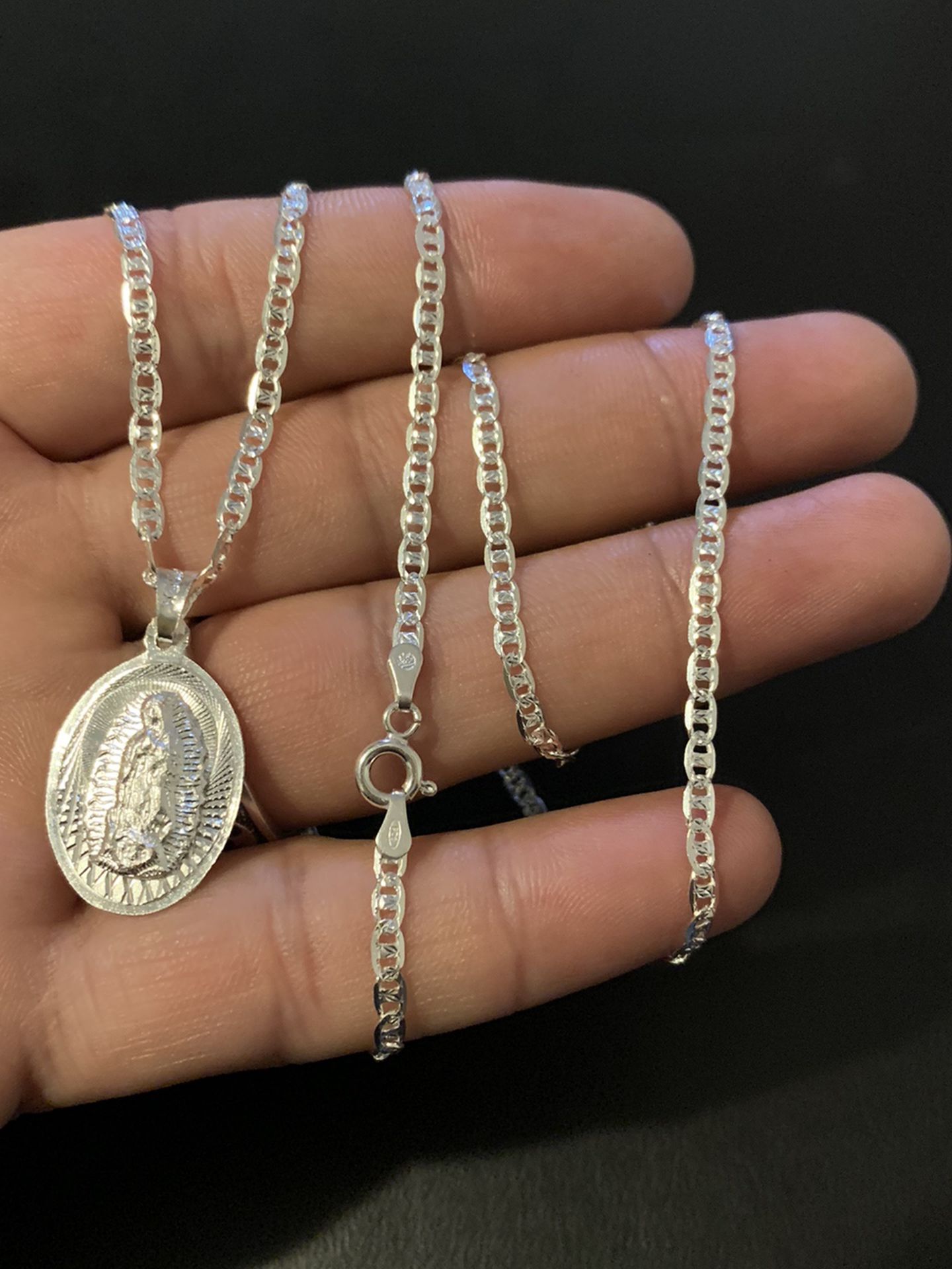 Sterling Silver Valentine Chain With Virgin Mary Pendant