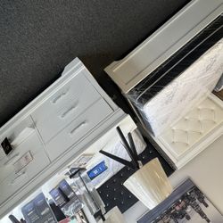 Queen bed, Dresser, And Mattress