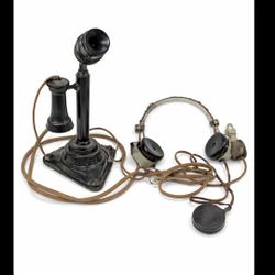 Antique Style Candlestick Telephone w/ Headset & Cloth Cords – Early 1900s Western Electric Style – Parts/Repair