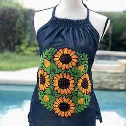 Artisanal Mexican Halter Top/Sunflower Embroidered Halter Top