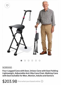 Four-Legged Cane with Seat, Unisex Cane with Seat Folding Lightweight, Adjustable Anti-Slip Cane Chair, Walking Cane with Seat Suitable for Men, Women