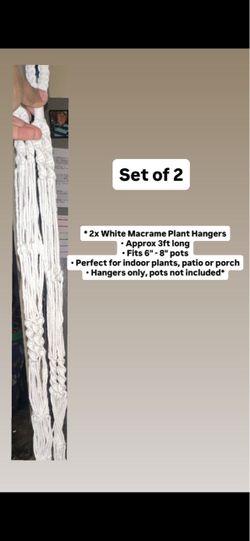 Set of 2 White Macrame Plant Hangers