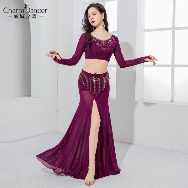 Belly dance dress Light luxury hot drill fringe wrap buttock long dress training dress Oriental dance costume
