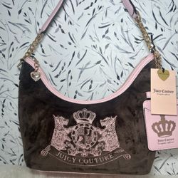 NWT Juicy Couture Classic Scottie Dogs Hobo Shoulder Bag Purse Chocolate Brown