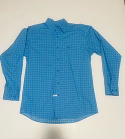 Ariat Shirt Mens Large Blue Logo Fitted Fit Western Cowboy Long Sleeve Shirt