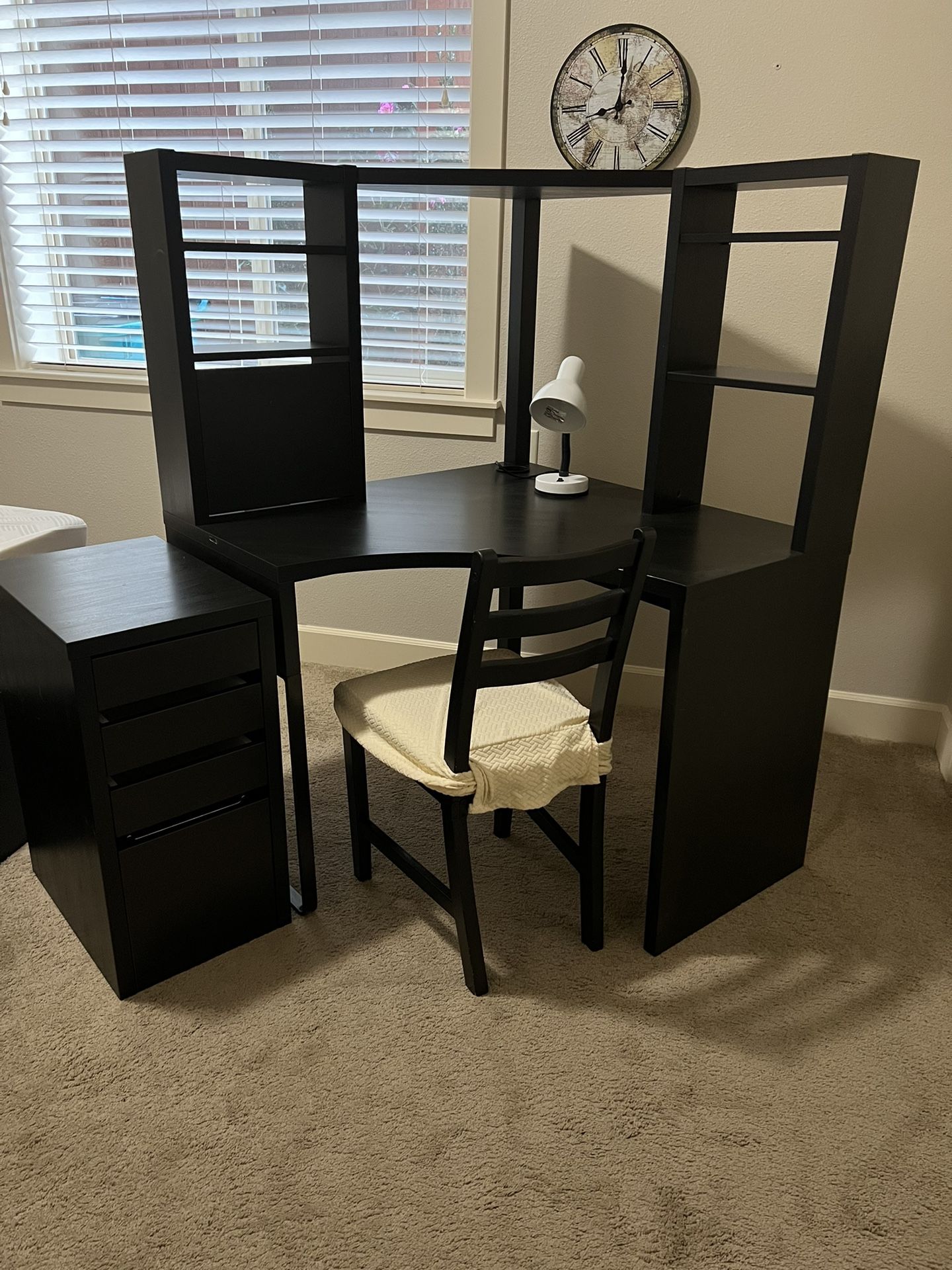 Corner Desk With Separate File Cabinet And Chair