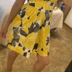 Yellow and gray flower print halter top sundress