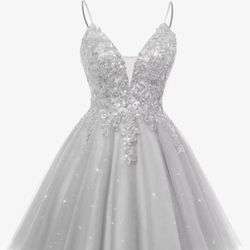 Women's V Neck Puffy Tulle Homecoming Dresses Glitter Sequins Prom Ball Gowns Short Cocktail DAMA Dress