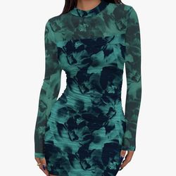 Women's Y2K Floral Print Mesh sleeve dress