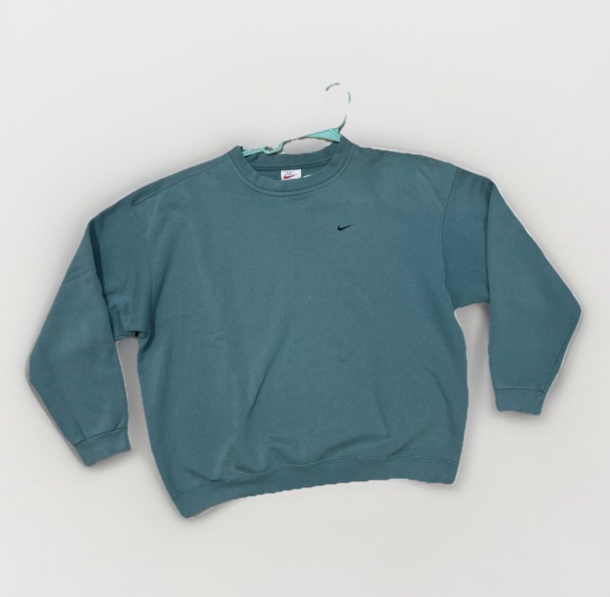 Vintage 90s Nike Tonal Forest Green Crewneck Sweatshirt Distressed Size XL USA